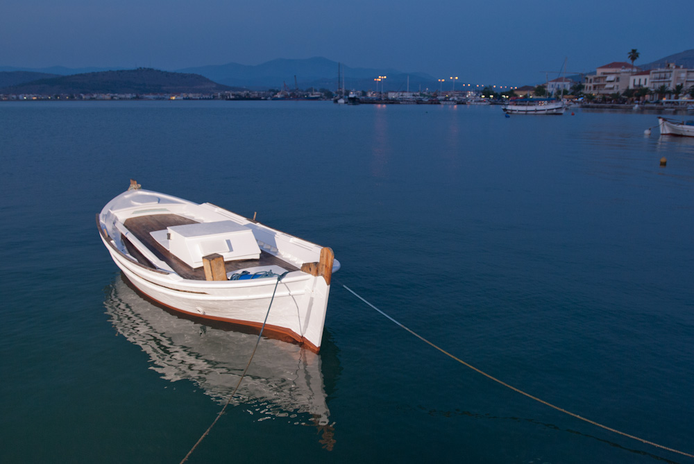 A skiff in Nafplio Harbor. Nafplio, Greece