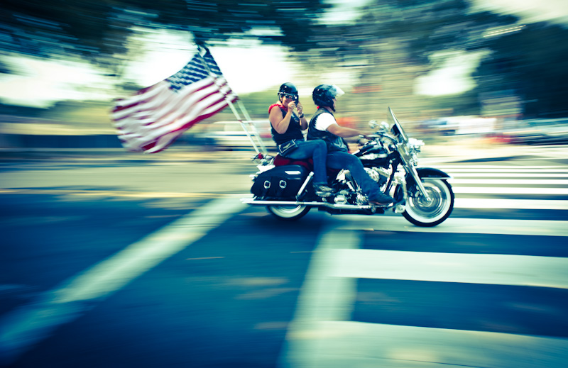 Man and woman on a Harley at 2 Million Bikers Rally.